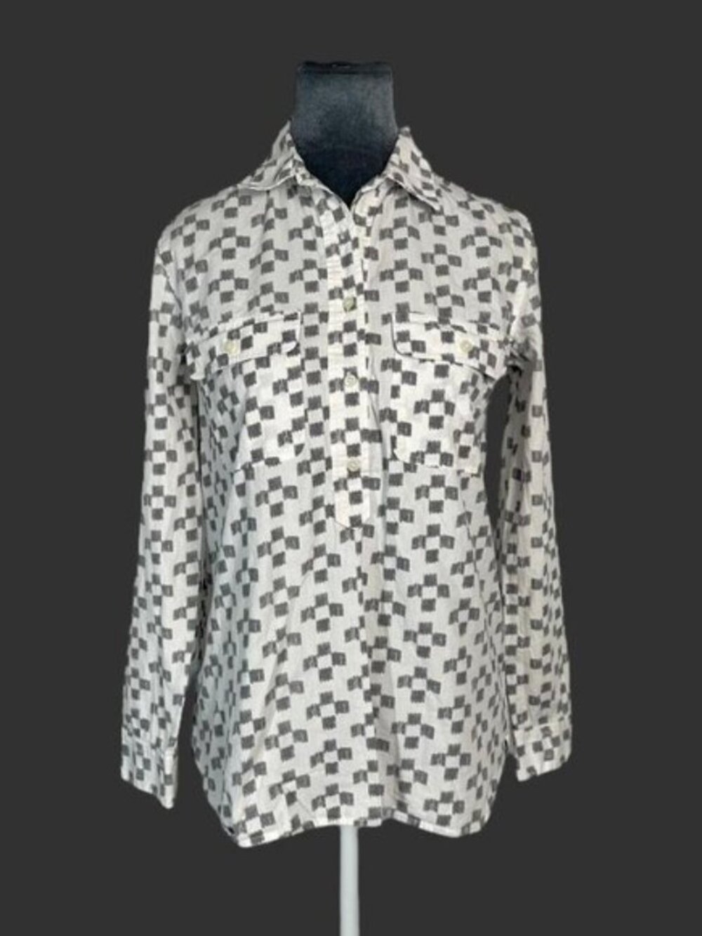 Madewell White Cotton Market Popover Collared Crosshatch Ikat Button Shirt XS